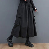 Threebooy Gothic Style Japanese Casual Large Pocket Culottes Fashion Loose Daily Versatile Elastic Waist Wide Leg Pants Unisex 2024 New